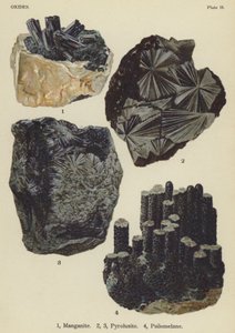Jaszczurki, Manganit, Pirolizyt, Psilomelan (kolorowy kamień) autorstwa English School