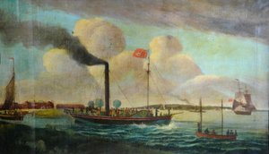P.S. Royal Charter at Barton waterside, ok. 1850 (olej na płótnie) autorstwa English School
