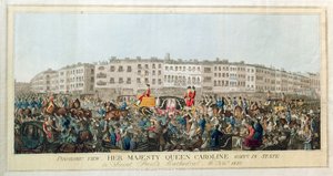 Widok panoramiczny. Jej Królewska Mość Królowa Karolina Idzie w stanie do katedry św. Pawła, 20 listopada 1820, wyd. 1821 (akwatinta na papierze) autorstwa English School