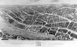 Panoramiczny widok Liverpoolu, według akwareli Ackermana, 1847 autorstwa English School