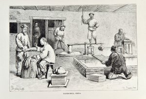 Papiernia, Chiny, ilustracja z The Universal Geography, the Earth and its people autorstwa Elisee Reclus, opublikowana w 1878 r. autorstwa English School