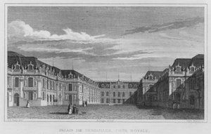 Paryż, Pałac Wersalski, Dwór Królewski (rycina) autorstwa English School