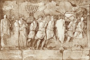 Fragment fryzu na Łuku Tytusa w Rzymie, przedstawiający więźniów żydowskich przewożących artefakty z Jerozolimy autorstwa English School