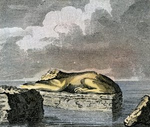 Część egipskiego sfinksa znaleziona w ruinach starożytnego miasta Canopus autorstwa English School