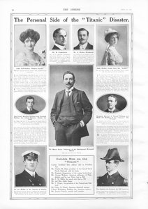 Pasażerowie na RMS Titanic, zdjęcia i informacje o znanych osobach związanych z Titanicem, z The Sphere, 27 kwietnia 1912 autorstwa English School