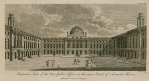 Widok perspektywiczny na nowe urzędy publiczne na dziedzińcu wewnętrznym Somerset House autorstwa English School