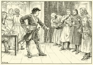Piotr Wielki zmusza szlachciców do golenia brody (atrament na papierze) autorstwa English School