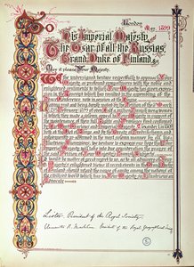 Petycja do cara Rosji Mikołaja II protestującego przeciwko rusyfikacji Finlandii, 1899 (papier podświetlany) autorstwa English School