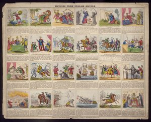 Obrazki z historii języka angielskiego (kolorowe grawerowanie) autorstwa English School