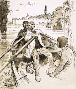 Pierre skierował łódź na szeroki odcinek rzeki autorstwa English School