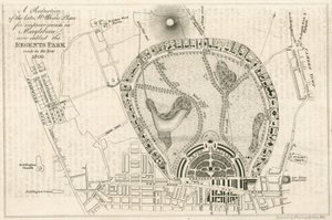 Plan ulepszeń w Marylebone w Londynie, obecnie nazywanym Regents Park, wykonany w 1809 roku autorstwa English School
