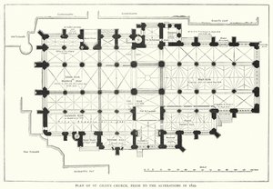 Plan kościoła św Idziego, przed przebudową w 1829 r. (rycina) autorstwa English School