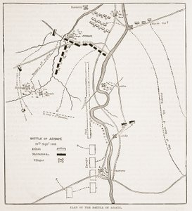 Plan bitwy pod Assaye, ilustracja z Cassells Illustrated History of India autorstwa Jamesa Granta, wyd. 1879 autorstwa English School