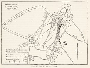 Plan bitwy pod Dubbą (Hyderabad) 24 marca 1843, ilustracja z Cassells Illustrated History of England autorstwa English School