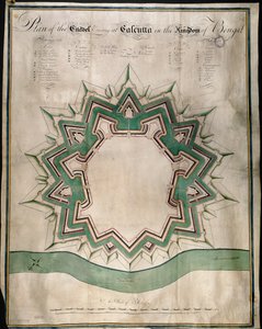 Plan Cytadeli Kalkuty i Fortu William, Magazyn Warowny Kompanii Wschodnioindyjskiej, ok. 1750 (pióro i atrament i akwarela na papierze) autorstwa English School