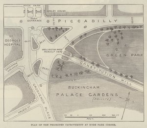 Plan przewidywanej poprawy w Hyde Park Corner (grawerowanie) autorstwa English School