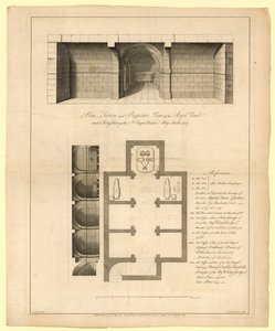 Plan Królewskiego Krypty pod Kaplicą Króla Henryka VII, Opactwo Westminsterskie, zbudowany w 1737 r. autorstwa English School