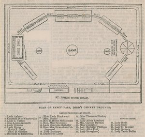 Plan fantazyjnego jarmarku w Lords Cricket Ground autorstwa English School