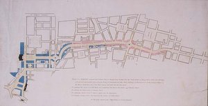 Plan przedstawiony Izbie Gmin ulicy zaproponowany z Charing Cross do Portland Place, prowadzący do Crown Estate w Marylebone Park autorstwa English School