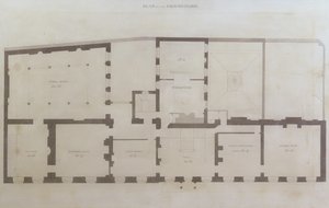 Plany parteru przy ul. Albemarle 21 po wstępnych przeróbkach domu po jego przejęciu przez Instytucję Królewską, ok. 1800 r. (ołówek i wc na papierze) autorstwa English School