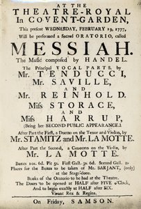 Playbill reklamujący wykonanie oratorium "Mesjasz" Haendla w 1777 r. (drukowany papier) autorstwa English School