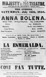 Afisz do Teatru Jej Królewskiej Mości, Opera Włoska, 1845 (papier drukowany) autorstwa English School