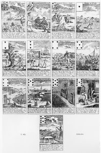 Karty do gry satyryczne przedsięwzięcia bąbelkowe, ok. 1720 autorstwa English School