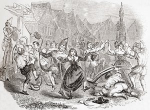 Obchody Pługowego Poniedziałku, taniec Bessie i Klauna, ze Starej Anglii: A Pictorial Museum, pub. 1847 autorstwa English School