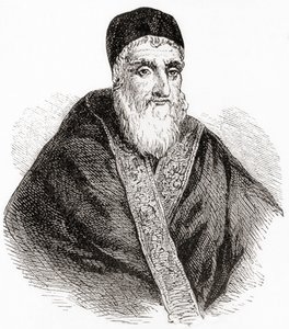 Papież Sykstus V lub Xystus V, urodzony jako Felice Peretti di Montalto, z ilustrowanej historii świata Warda i Locka, wyd. ok. 1882 r. autorstwa English School