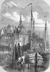 Port w Rotterdamie, Holandia, z "The Illustrated London News", 1810 r. autorstwa English School