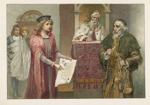 Portia, Shylock i sędzia w Kupiecie weneckim autorstwa English School
