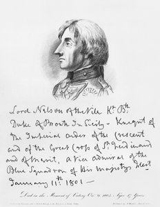 Portret admirała Horatio Nelsona z jego charakterem pisma