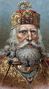 Portret Karola Wielkiego (742-814), króla Franków - Karol Wielki - Z serii „”Przywódcy ludzi”” - Chromolitografia - Szkoła angielska, XX wiek - autorstwa English School