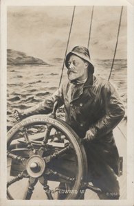Portret króla Edwarda VII za sterami HMS Britannia (lito) autorstwa English School