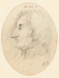 Portret Lorda Nelsona, głowa i kołnierz marynarki wojennej, w profilu.... z inicjałami H.N. poniżej. autorstwa English School