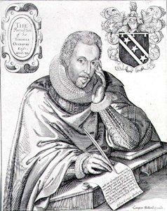 Portret sir Thomasa Overbury (1581-1613) spisującego swoje epitafium, ryty przez Renolda Elstracka (1571-c.1630) 1613 (rycina) autorstwa English School