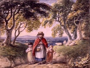 Portret kobiety i dwojga dzieci w pejzażu leśnym, ok. 1820 (akwarela na papierze) autorstwa English School