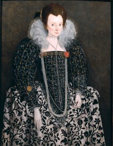 Portret kobiety, tradycyjnie identyfikowany jako Mary Clopton (ur. Waldegrave) z Kentwell Hall, Suffolk, ok. 1600