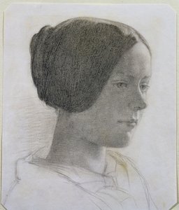 Portret młodej kobiety z włosami w kok, ok. 1840 (kolorowe kredy na papierze)