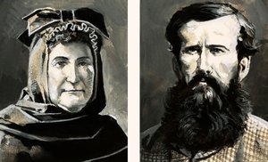 Portrety Richarda Burtona i jego żony Isabel (gwasz na papierze) autorstwa English School