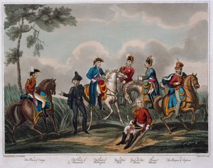Portrety oficerów generalnych z Historycznego sprawozdania z bitwy pod Waterloo, wydanej przez M. Colburna, 1817 (kolorowa akwatinta) autorstwa English School