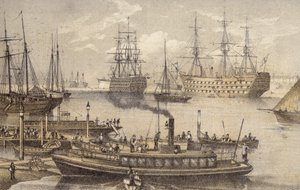 Portsmouth Harbor (kolorowy grawerunek) autorstwa English School