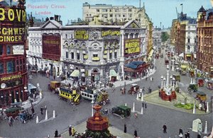 Pocztówka przedstawiająca Piccadilly Circus ok. 1928 r. autorstwa English School
