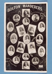 Pocztówka zawodników Bolton Wanderers FC, sezon 1911-12 (bw litho) autorstwa English School