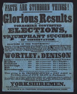 Plakat upamiętniający zwycięstwo konserwatywnych kandydatów w wyborach parlamentarnych w Yorkshire autorstwa English School