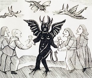 Przedstawianie dzieci diabłu, kopia ilustracji z Czarownicy z lasów wykorzystana w zbiorze książeczek o tematyce ezoterycznej autorstwa English School