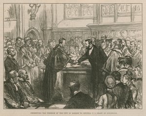 Przedstawienie wolności City of London generałowi US Grant w Guildhall autorstwa English School