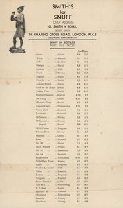 Cennik dla G Smith & Sons, Snuff Shop autorstwa English School