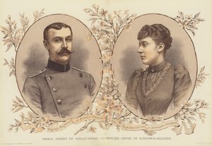 Książę Aribert z Anhalt-Dessau i księżniczka Ludwika Szlezwiku-Holsztynu (chromolitho) autorstwa English School