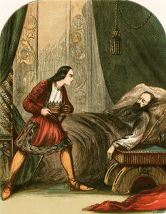 Książę Henryk odbierający koronę ojcu autorstwa English School